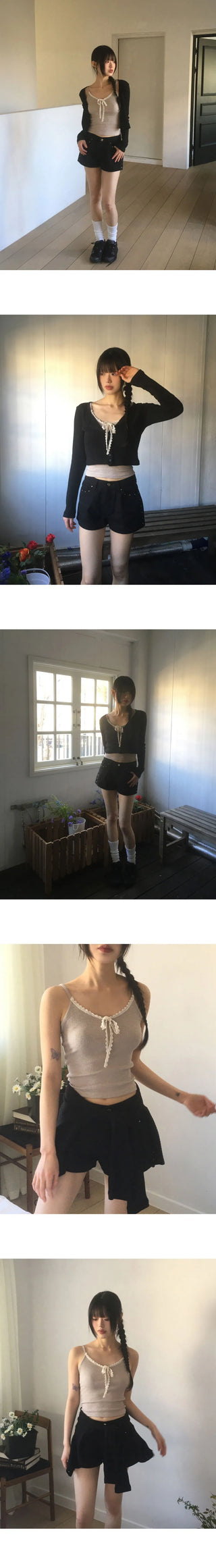 Fruit Ribbed Lace Ribbon Inner Layered Sleeveless