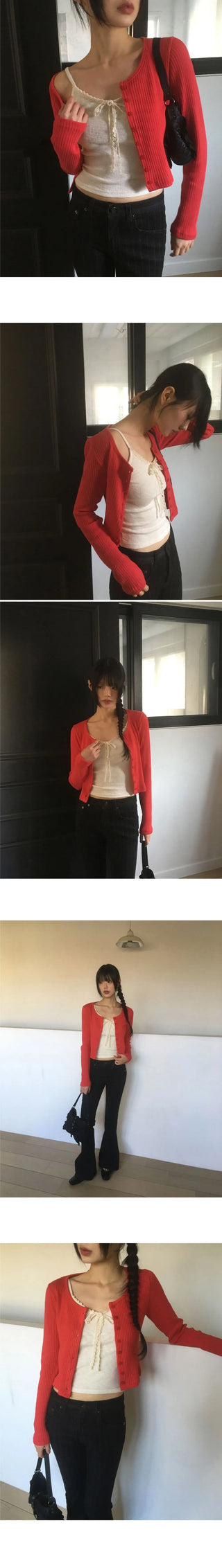 Fruit Ribbed Lace Ribbon Inner Layered Sleeveless