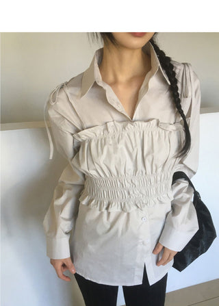 Wellbe Smoking Shirring Sleeveless Bustier Blouse