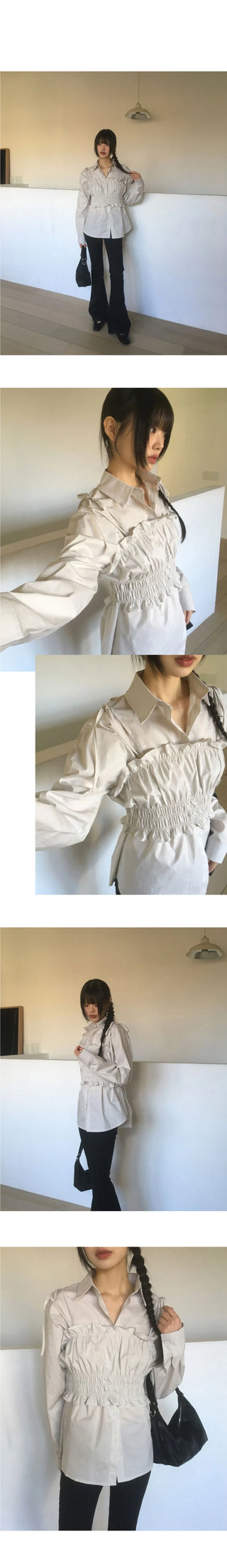 Wellbe Smoking Shirring Sleeveless Bustier Blouse