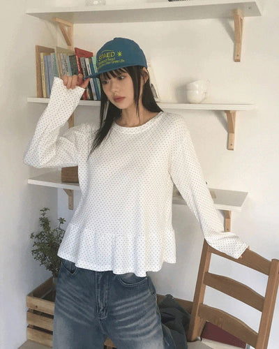 Shihol Dot Frill Layered Long Sleeve T-Shirt