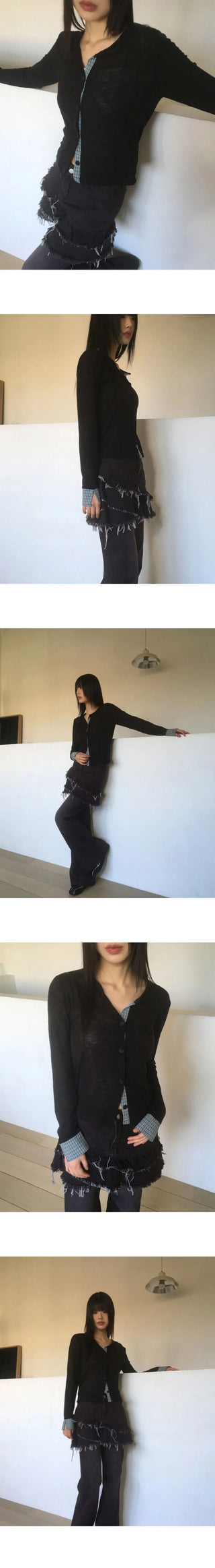 Kens check color block slab cardigan