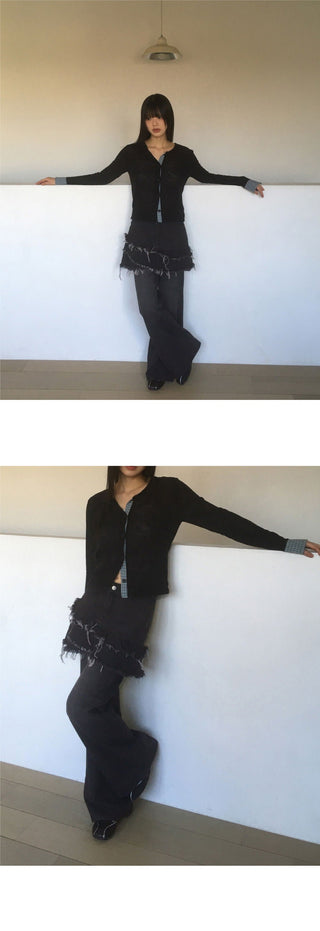 Kens check color block slab cardigan