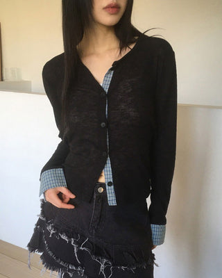 Kens check color block slab cardigan