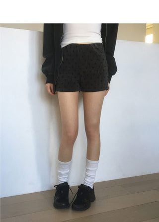 Soyan Dot Ribbed Velvet Shorts Pants