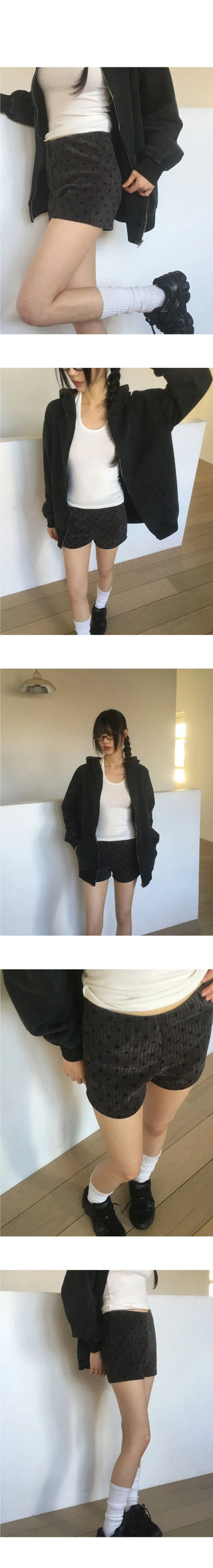 Soyan Dot Ribbed Velvet Shorts Pants
