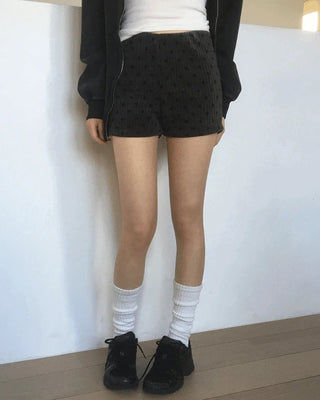 Soyan Dot Ribbed Velvet Shorts Pants