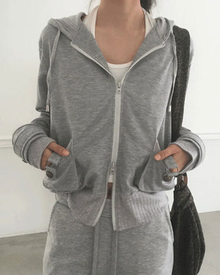 Email Ribbed Gold Color Two Way Hooded Sweatshirt