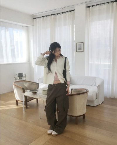 Honot Vintage Split Eyelet Pocket Cotton Pants