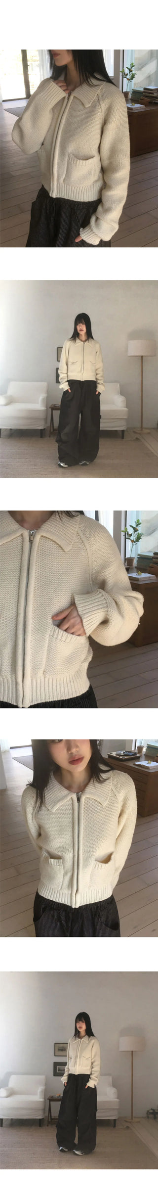 Duon Nagrang Pocket Collar Knitwear Zip-up