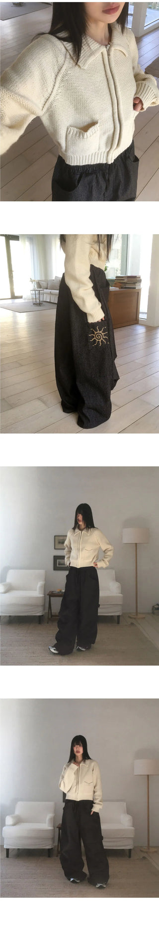 Duon Nagrang Pocket Collar Knitwear Zip-up