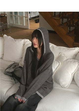 Enpa Stripe Overfit Hooded Knitwear