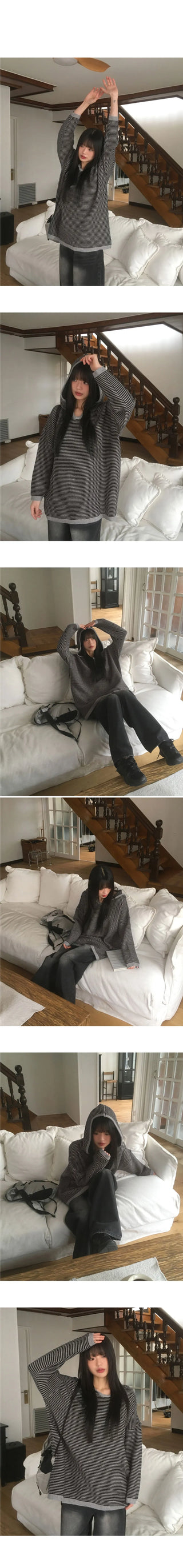 Enpa Stripe Overfit Hooded Knitwear