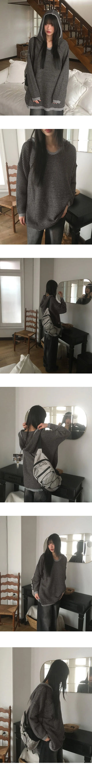 Enpa Stripe Overfit Hooded Knitwear