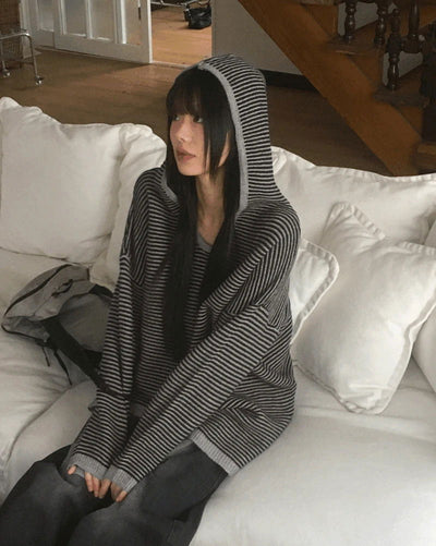 Enpa Stripe Overfit Hooded Knitwear