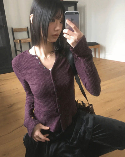 Olmu Corduroy Ribbed V-Neck Cardigan