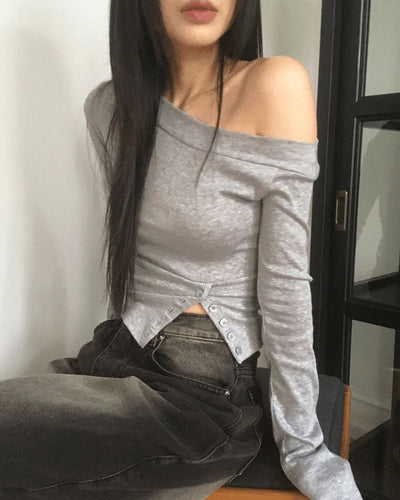 Youve One Off Shoulder Button Team T-Shirt