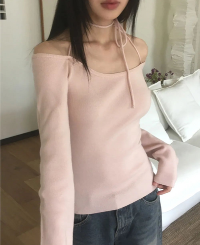 Har Halter Strap Off Shoulder Knitwear