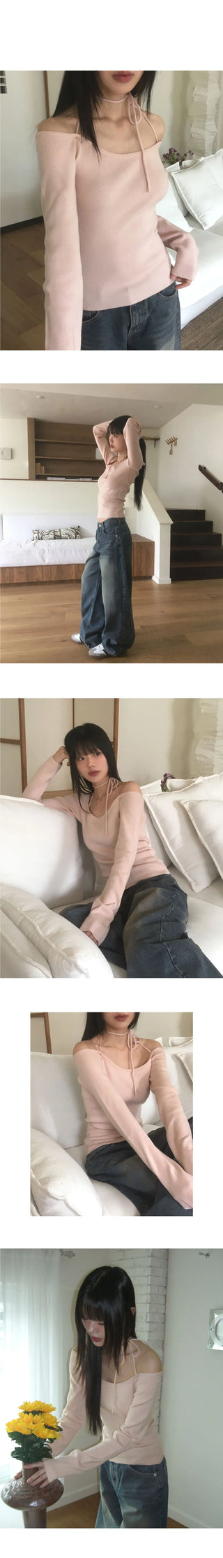 Har Halter Strap Off Shoulder Knitwear