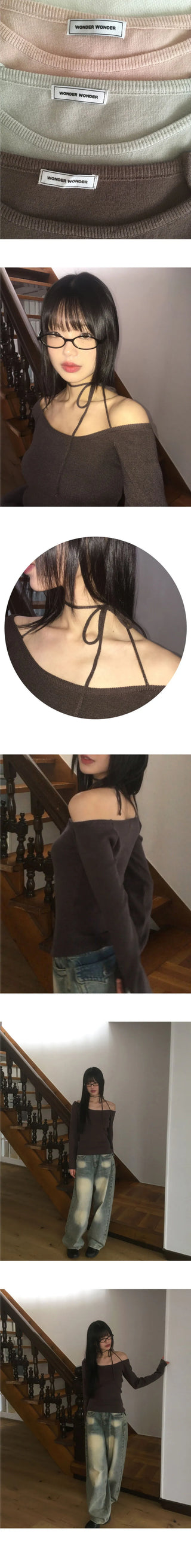Har Halter Strap Off Shoulder Knitwear