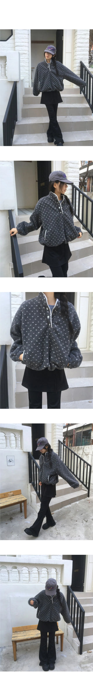 Tana Dot Poggle Half Snap Button Hoodie