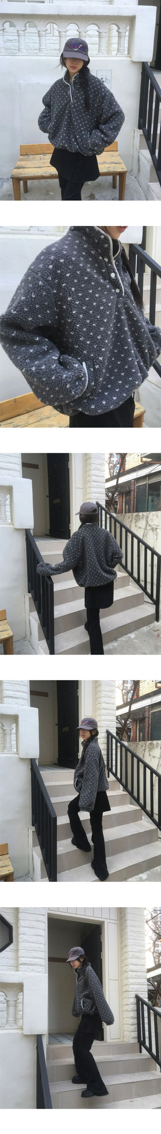 Tana Dot Poggle Half Snap Button Hoodie