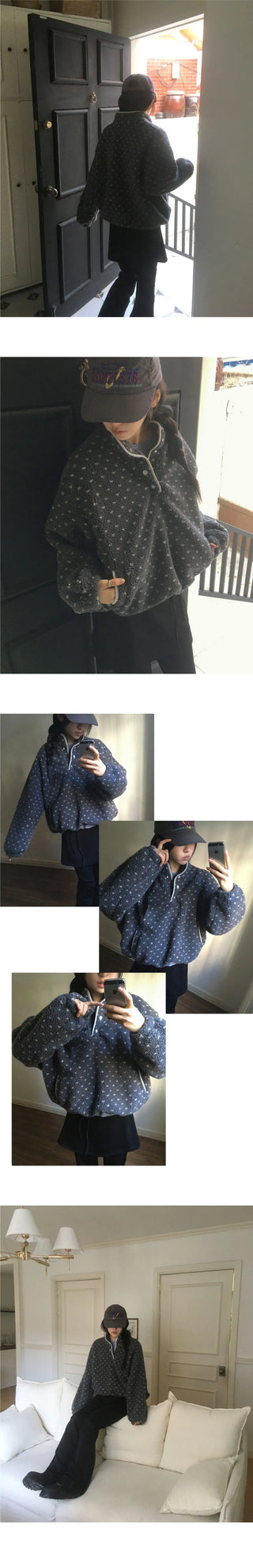 Tana Dot Poggle Half Snap Button Hoodie