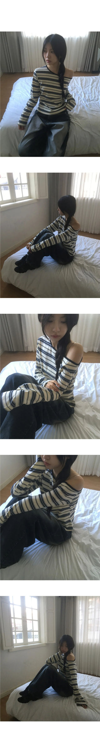 Jiron Stripe One Off Shoulder One Shoulder T-Shirt