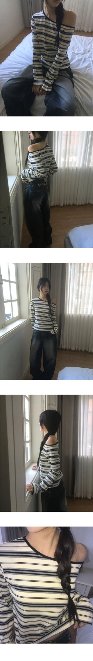 Jiron Stripe One Off Shoulder One Shoulder T-Shirt
