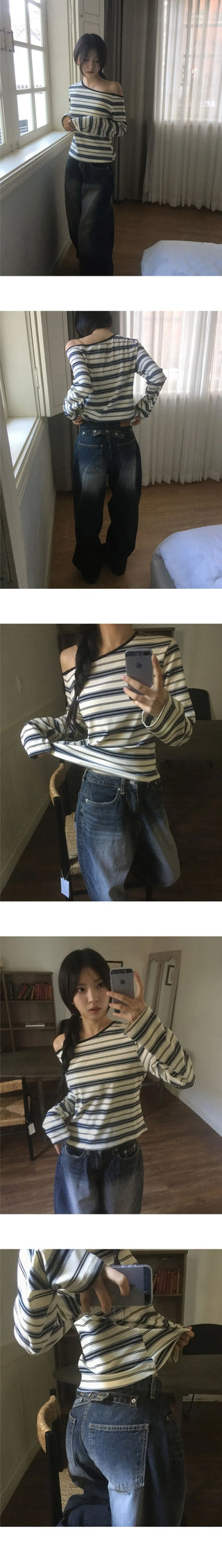 Jiron Stripe One Off Shoulder One Shoulder T-Shirt