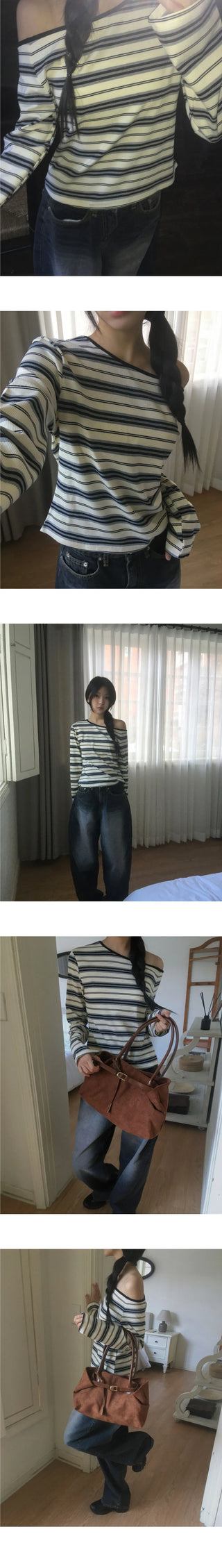 Jiron Stripe One Off Shoulder One Shoulder T-Shirt