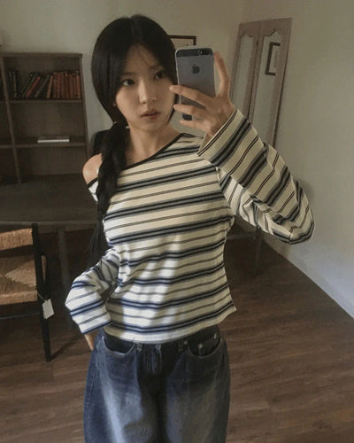 Jiron Stripe One Off Shoulder One Shoulder T-Shirt