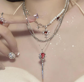 dark vampire bloody rose double chain necklace