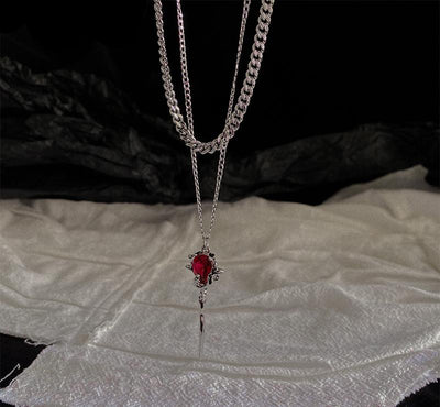 dark vampire bloody rose double chain necklace