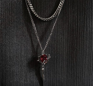 dark vampire bloody rose double chain necklace