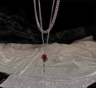 dark vampire bloody rose double chain necklace