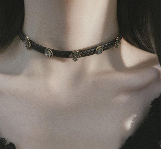 Tahiti vintage leather brown retro choker necklace