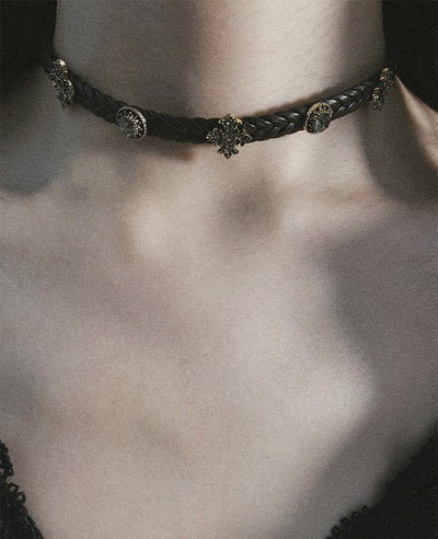 Tahiti vintage leather brown retro choker necklace