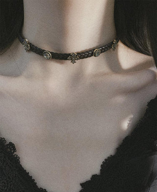 Tahiti vintage leather brown retro choker necklace