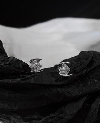 silver zircon square diamond earrings