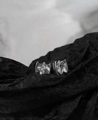 silver zircon square diamond earrings