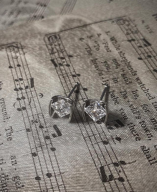 silver zircon square diamond earrings