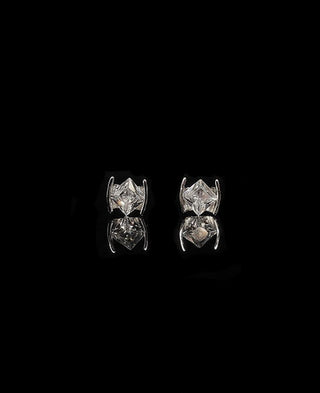 silver zircon square diamond earrings