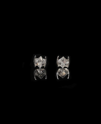 silver zircon square diamond earrings