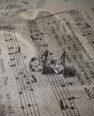 silver zircon square diamond earrings