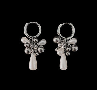 White Night Silver-white Pearl Heart Earrings