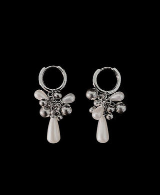White Night Silver-white Pearl Heart Earrings