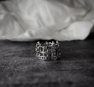 vintage black gemstone crown open ring