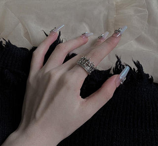 vintage black gemstone crown open ring