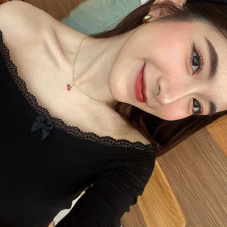 Sweet off-shoulder lace bow top